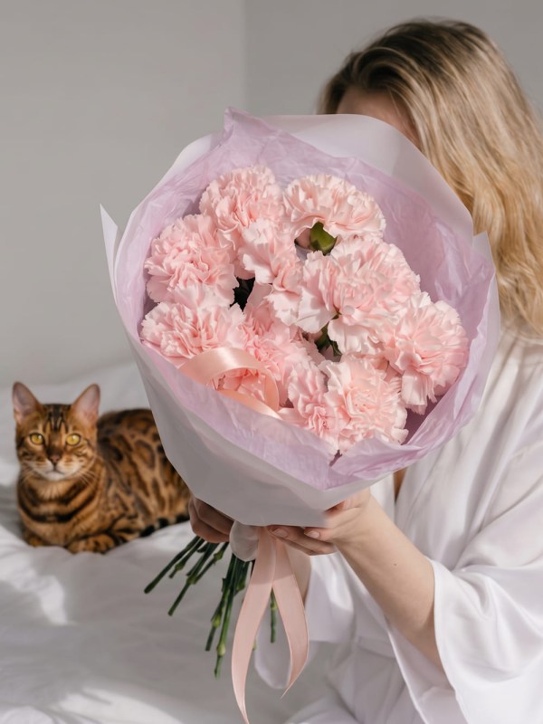 Buchet de 15 dianthus în tonuri de roz