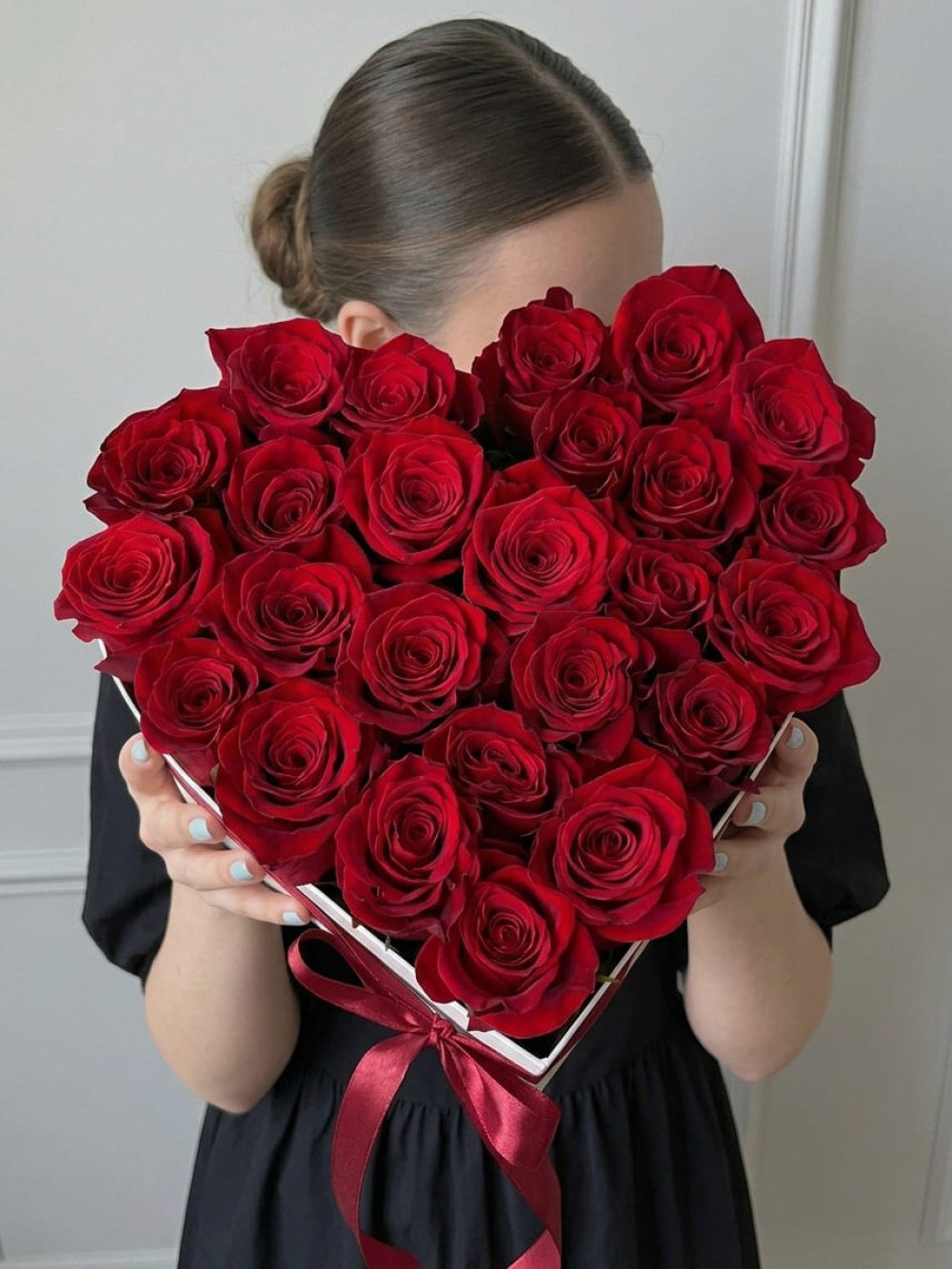 29 red roses in a heart box