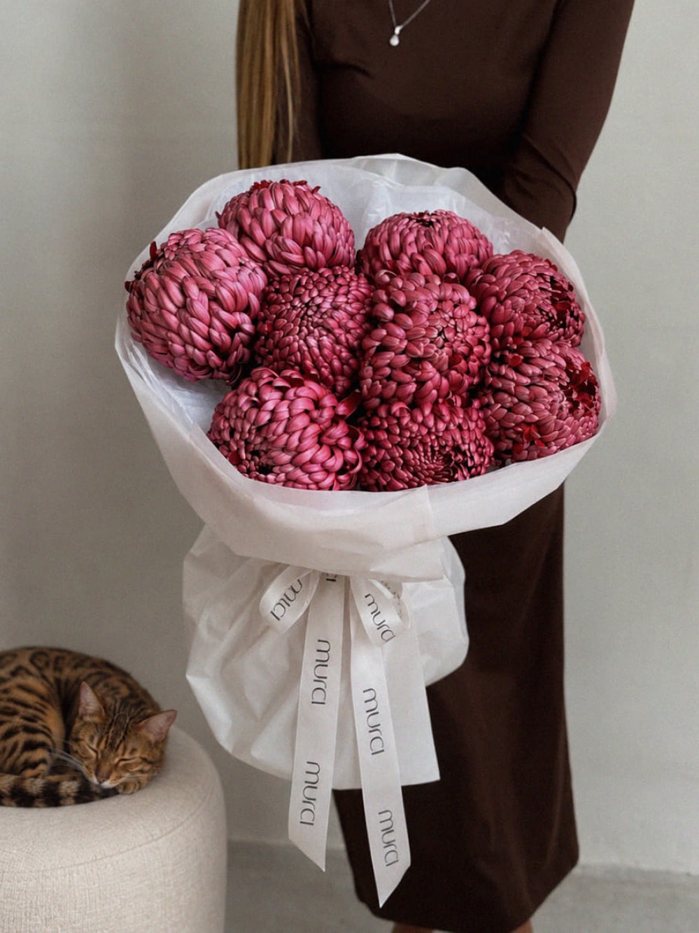 Buchet din 9 crizanteme bordo