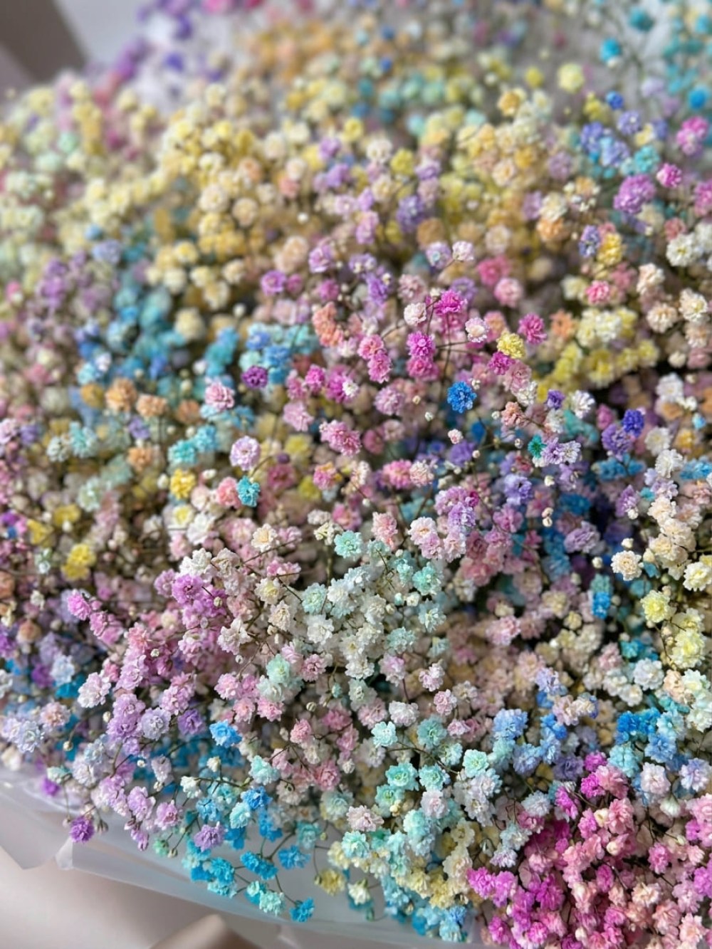 Buchet din 15 ramuri de gypsophila curcubeu