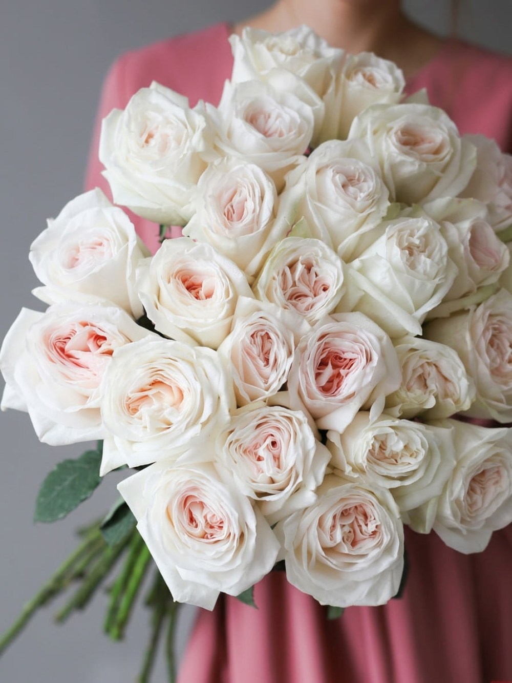 Buchet de 25 de trandafiri tip bujor White O'Hara