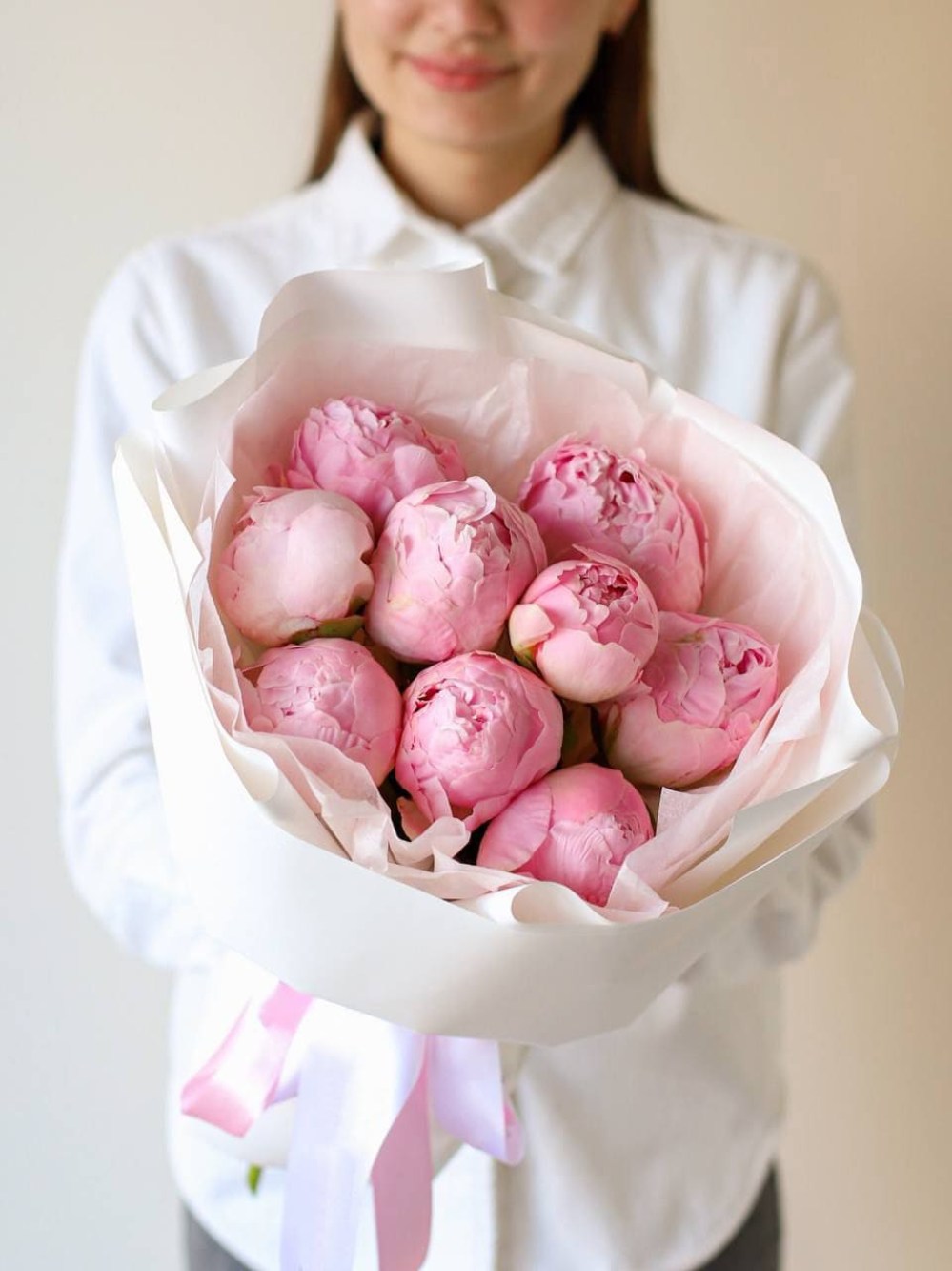Buchet de 9 bujori Sarah Bernhardt