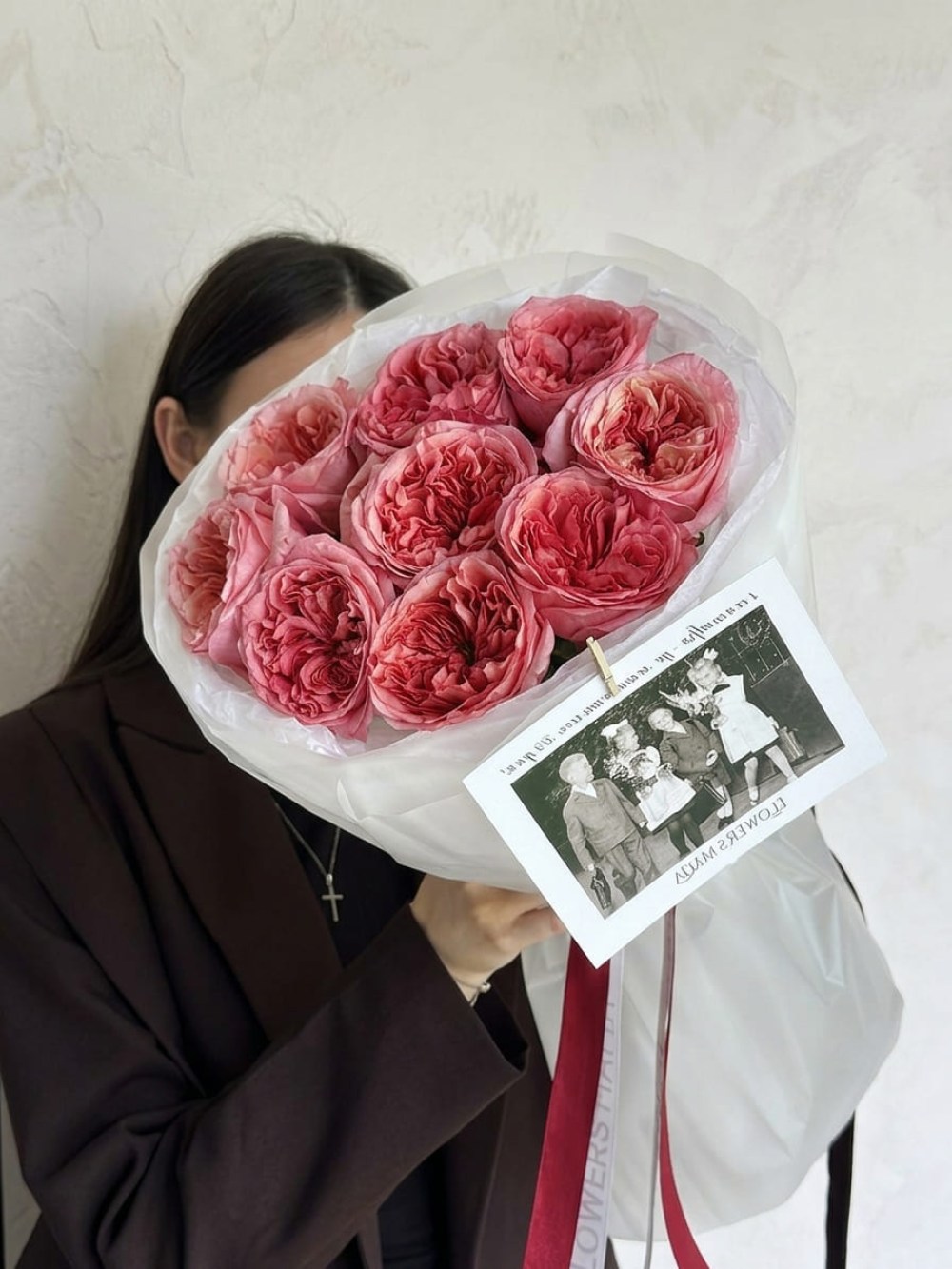 Buchet de 9 trandafiri tip bujor Pink Expression