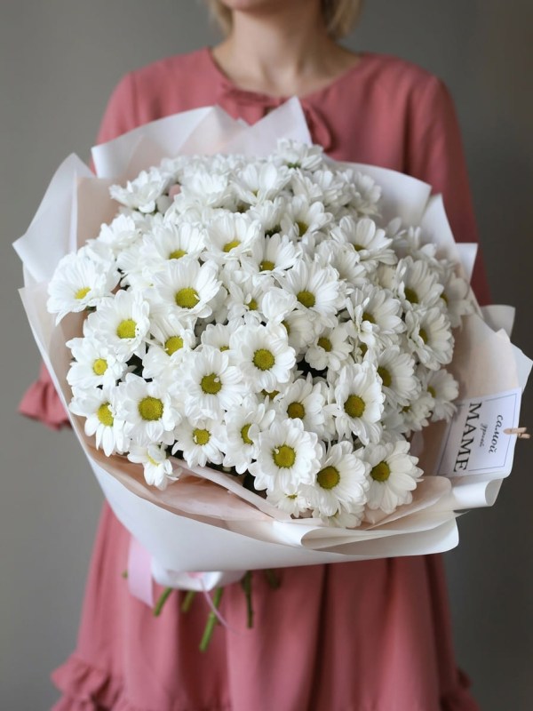 Bouquet of 9 branches of chamomile chrysanthemum in light wrapping