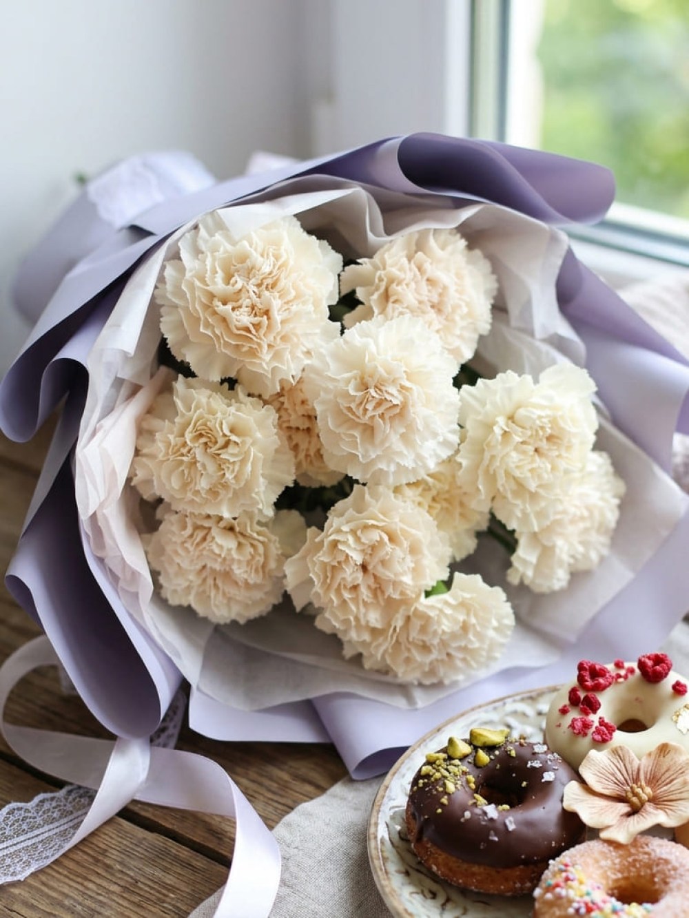 Bouquet of 11 white dianthus