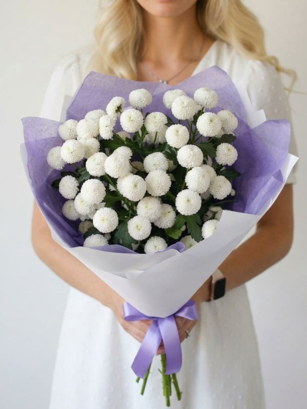 Buchet de crizanteme spray Nucă de cocos în ambalaj de designer