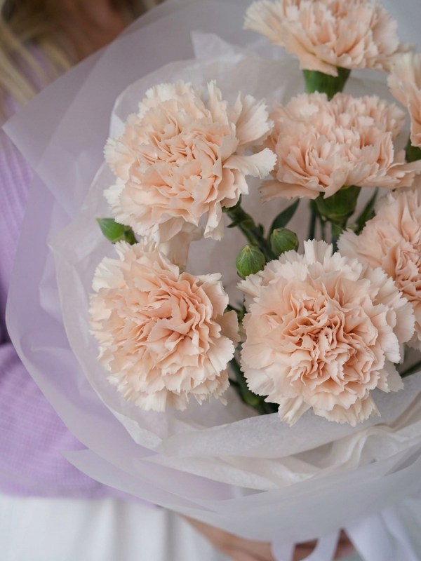 Buchet de piersici dianthus în ambalaj mat