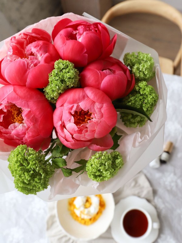 Bujori de coral cu viburnum