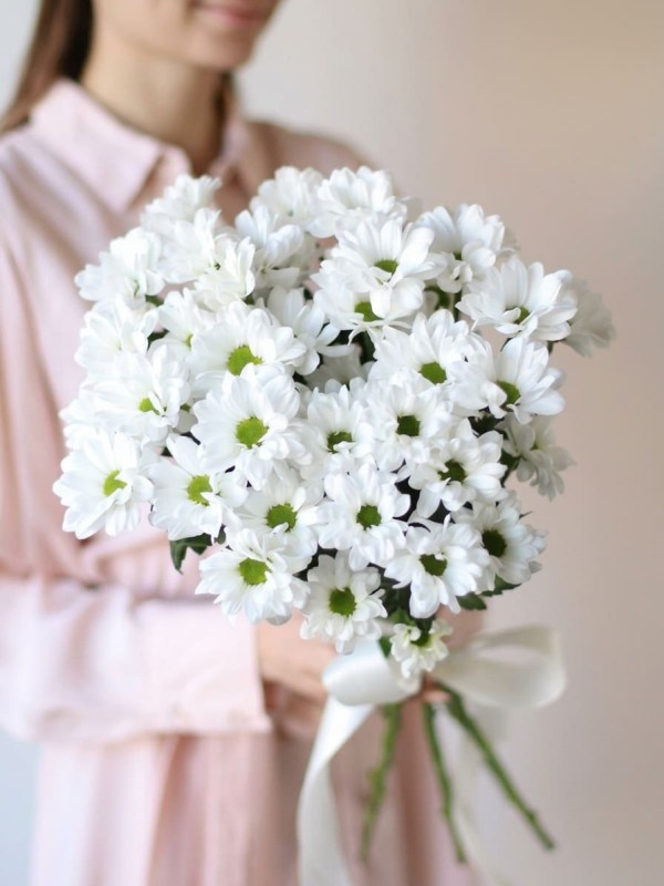 Mini buchet de crizanteme legat cu panglică